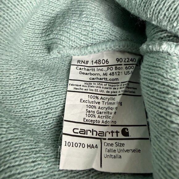 CARHARTT Acrylic Knit Cuffed Beanie Hat Mint Green Logo Patch One Size - Picture 5 of 6